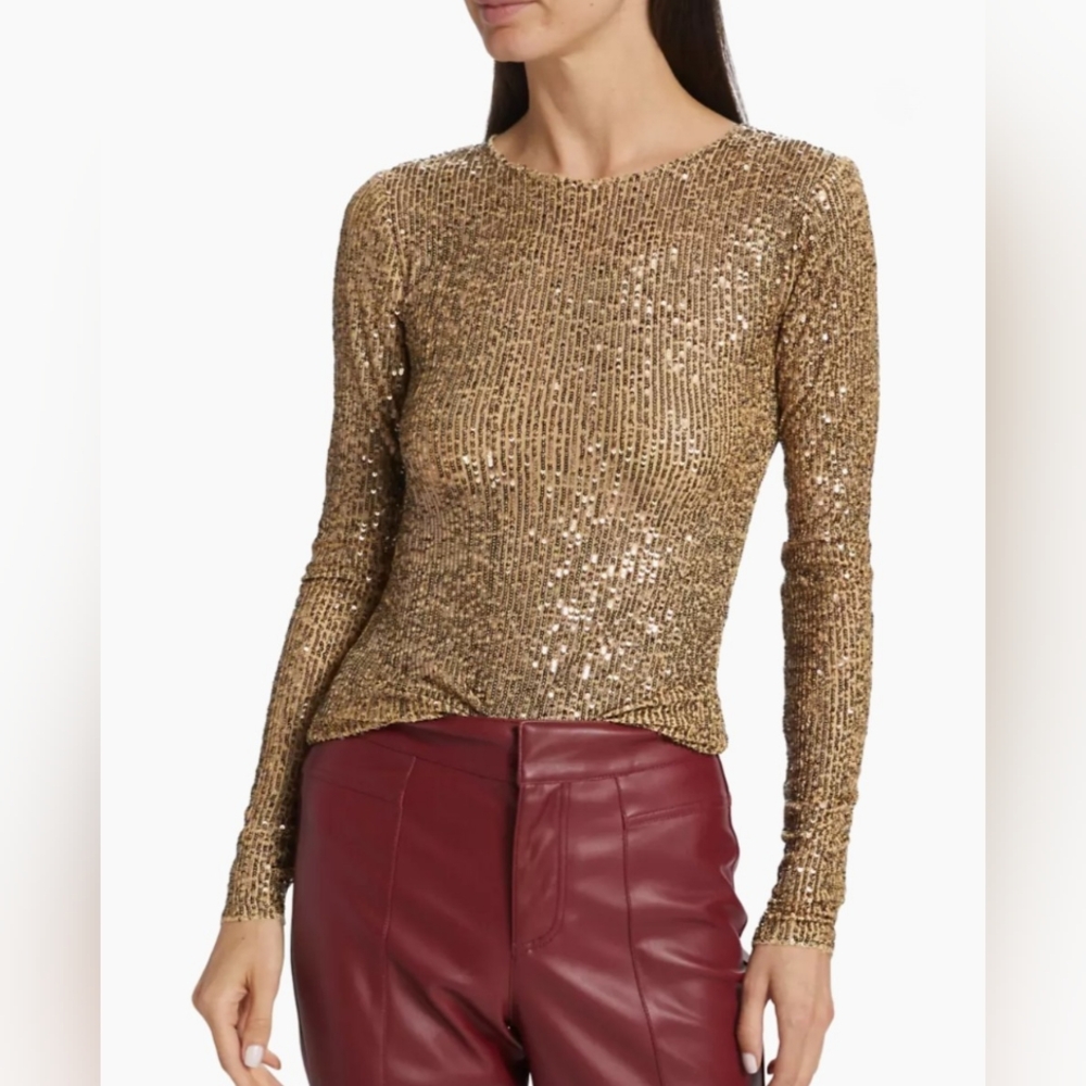 Intimately Free People Sparkle Gold Rush Sequin Long Sleeve Fitted Blouse Medium
